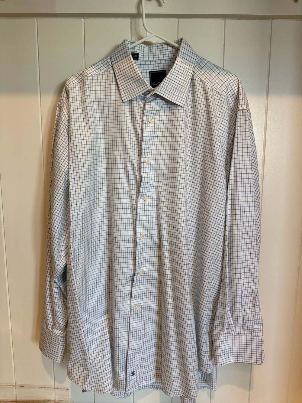 David Donahue Dress Shirt 18 34/35 Grid Pattern